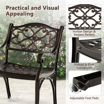 Cast Aluminum Dining Chairs Set of 2 with Patio Chairs Armrests Flower Pattern-Bronze - Tampa Home & Garden Store