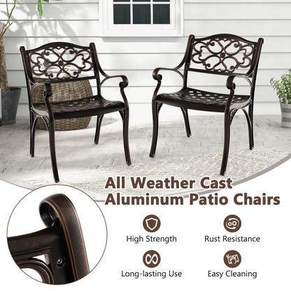 Cast Aluminum Dining Chairs Set of 2 with Patio Chairs Armrests Flower Pattern-Bronze - Tampa Home & Garden Store