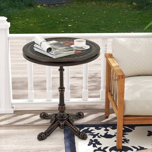 24" Round Patio Dining Table Weather-resistant Cast Aluminum Table-Bronze - Tampa Home & Garden Store