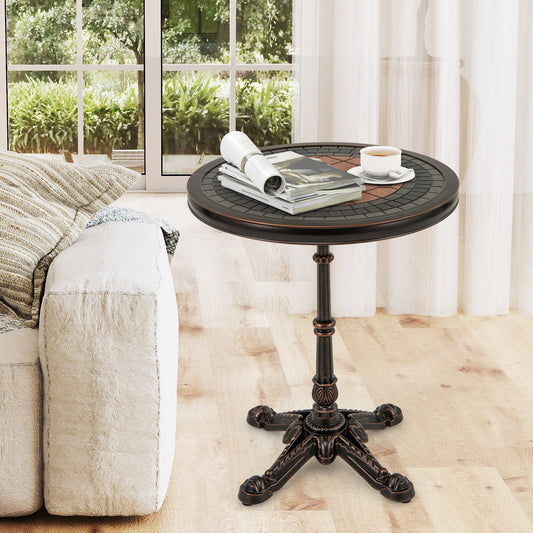 24" Round Patio Dining Table Weather-resistant Cast Aluminum Table-Bronze - Tampa Home & Garden Store