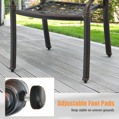 Juego de 2 sillas de patio de aluminio fundido con reposabrazos - Marrón