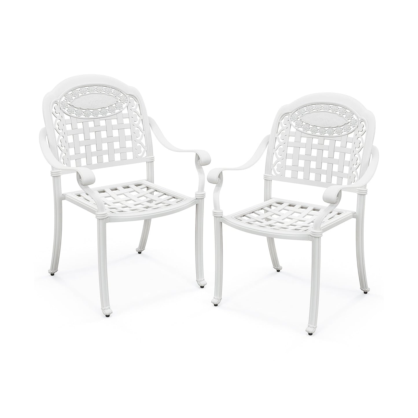 Juego de 2 sillas de patio de aluminio fundido con reposabrazos - Marrón