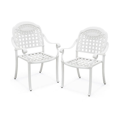 Juego de 2 sillas de patio de aluminio fundido con reposabrazos - Marrón