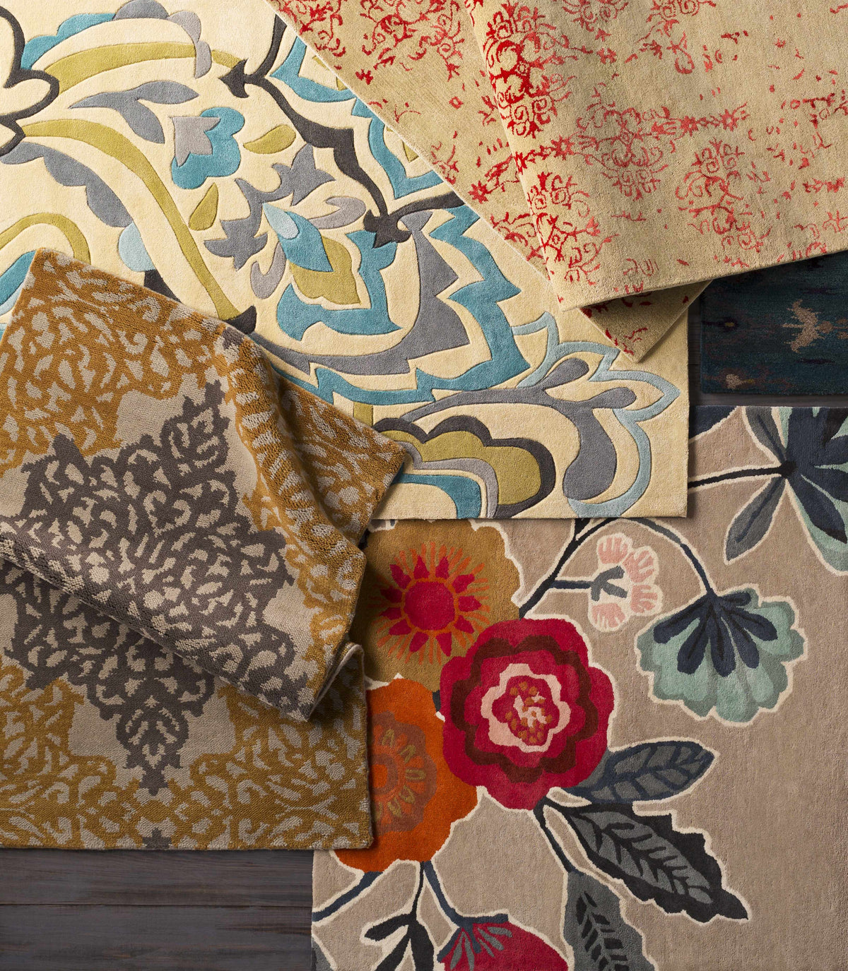 Lisle Wool Area Rug by Boutique Rugs in cream with blue teal accent florals, clearance on Tampa Home & Garden Store