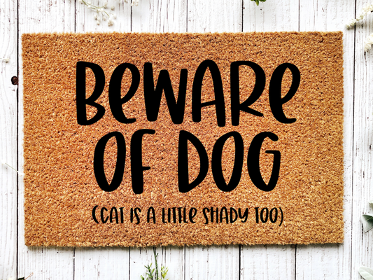 Cat & Beware of Dog Doormat "Beware of Dog (cat is a little shady too)" - Tampa Home & Garden Store