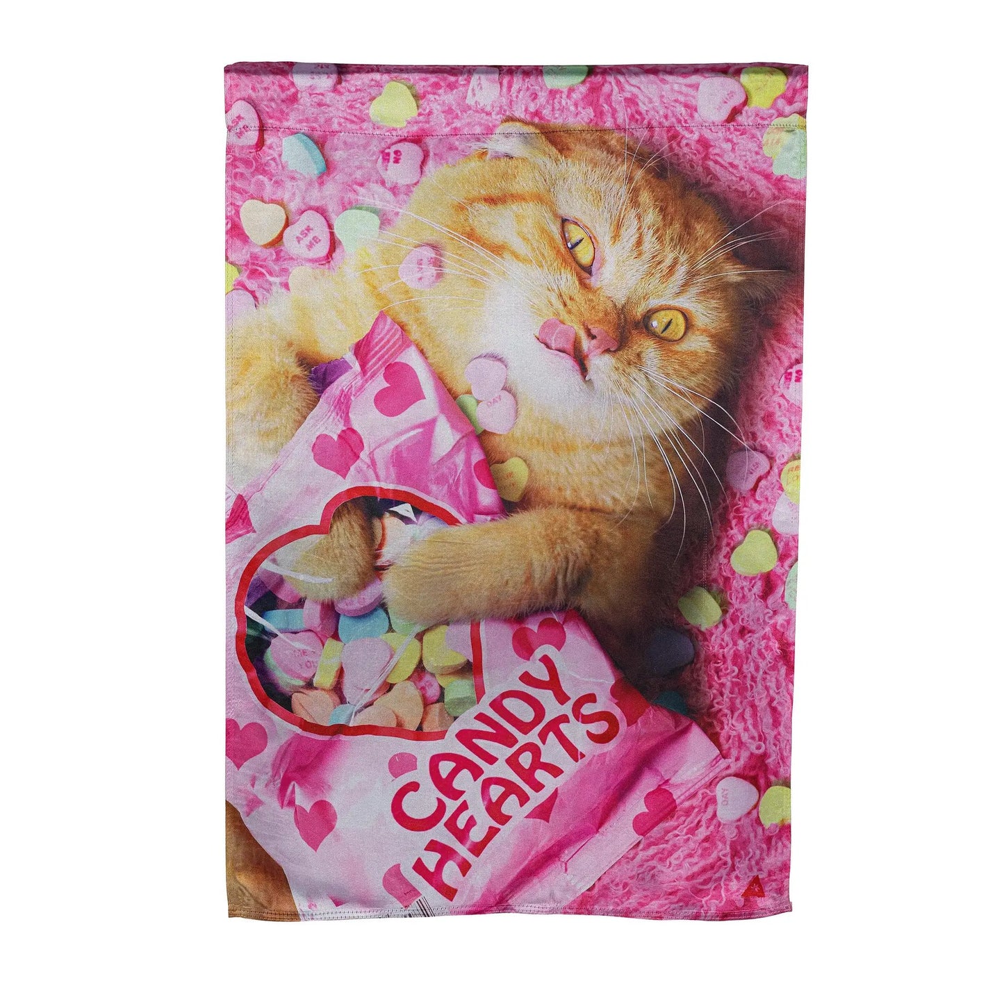 Cat With Candy Heart Lustre House Flag - Tampa Home & Garden Store