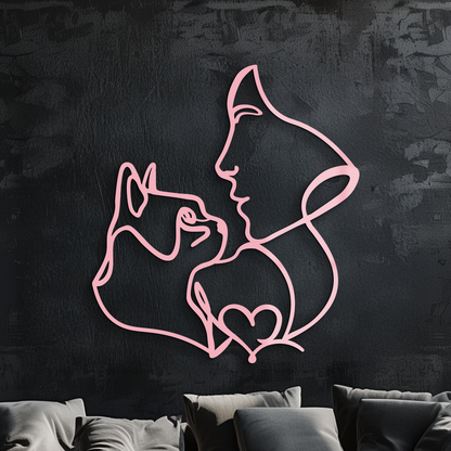 Cat and Woman Silhouette Metal Wall Art – Modern Pet Lover Line Art Decor - KAFGP146 - Tampa Home & Garden Store