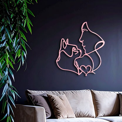 Cat and Woman Silhouette Metal Wall Art – Modern Pet Lover Line Art Decor - KAFGP146 - Tampa Home & Garden Store