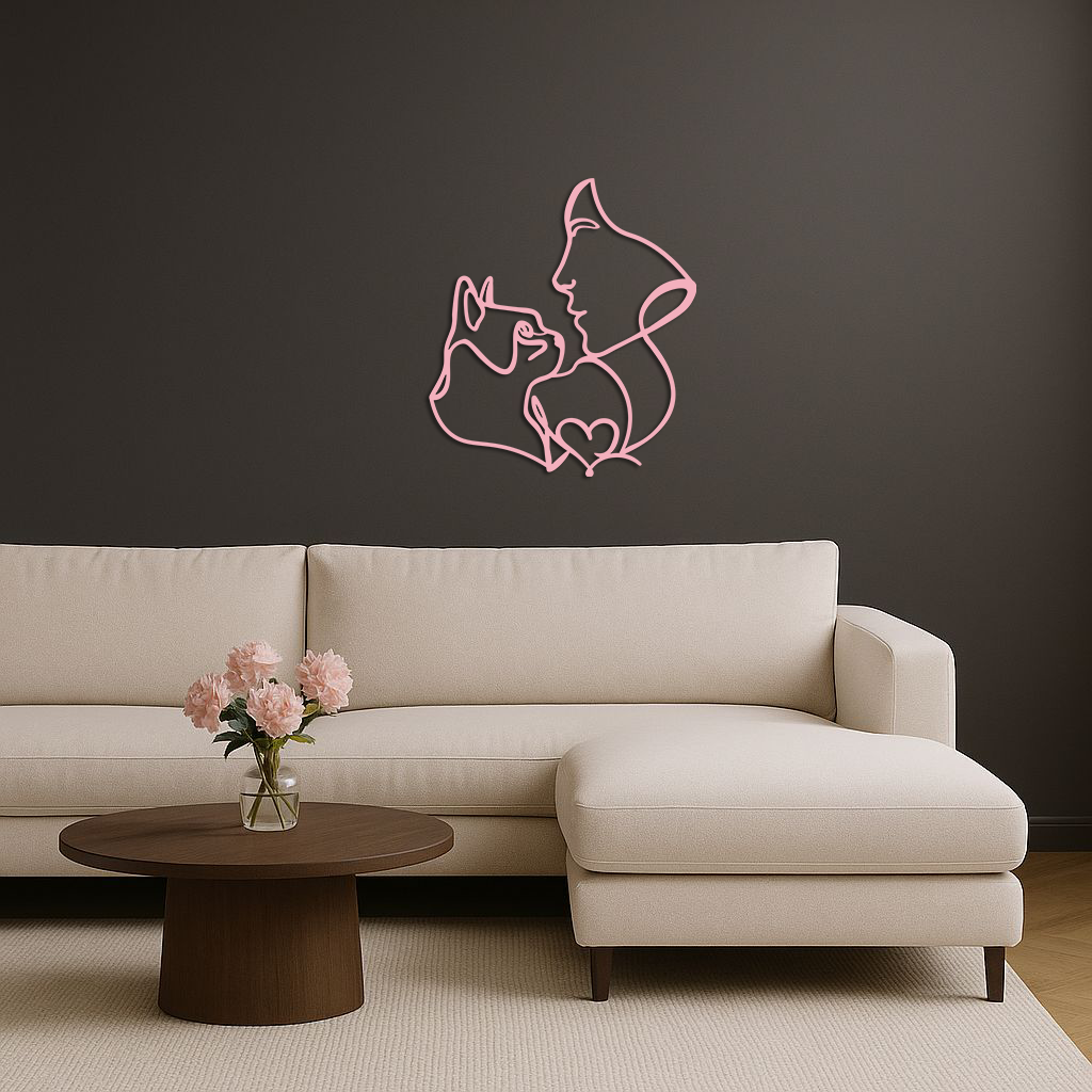 Cat and Woman Silhouette Metal Wall Art – Modern Pet Lover Line Art Decor - KAFGP146 - Tampa Home & Garden Store