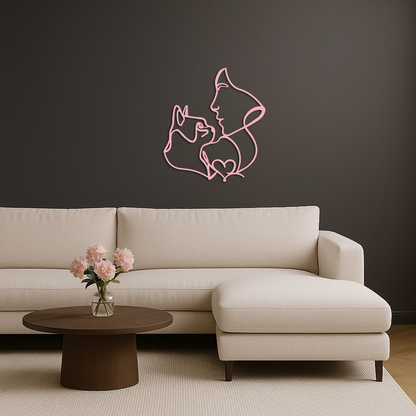 Cat and Woman Silhouette Metal Wall Art – Modern Pet Lover Line Art Decor - KAFGP146 - Tampa Home & Garden Store