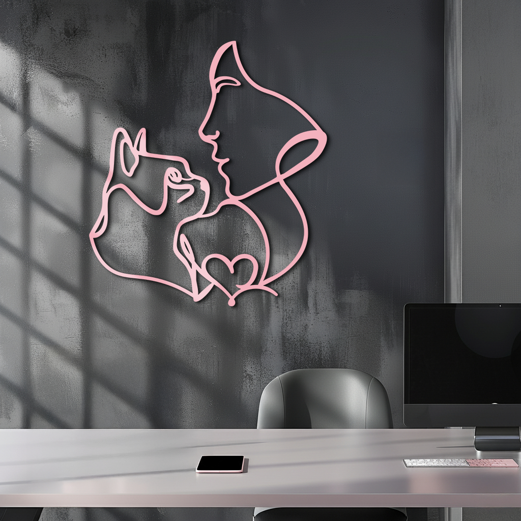 Cat and Woman Silhouette Metal Wall Art – Modern Pet Lover Line Art Decor - KAFGP146 - Tampa Home & Garden Store