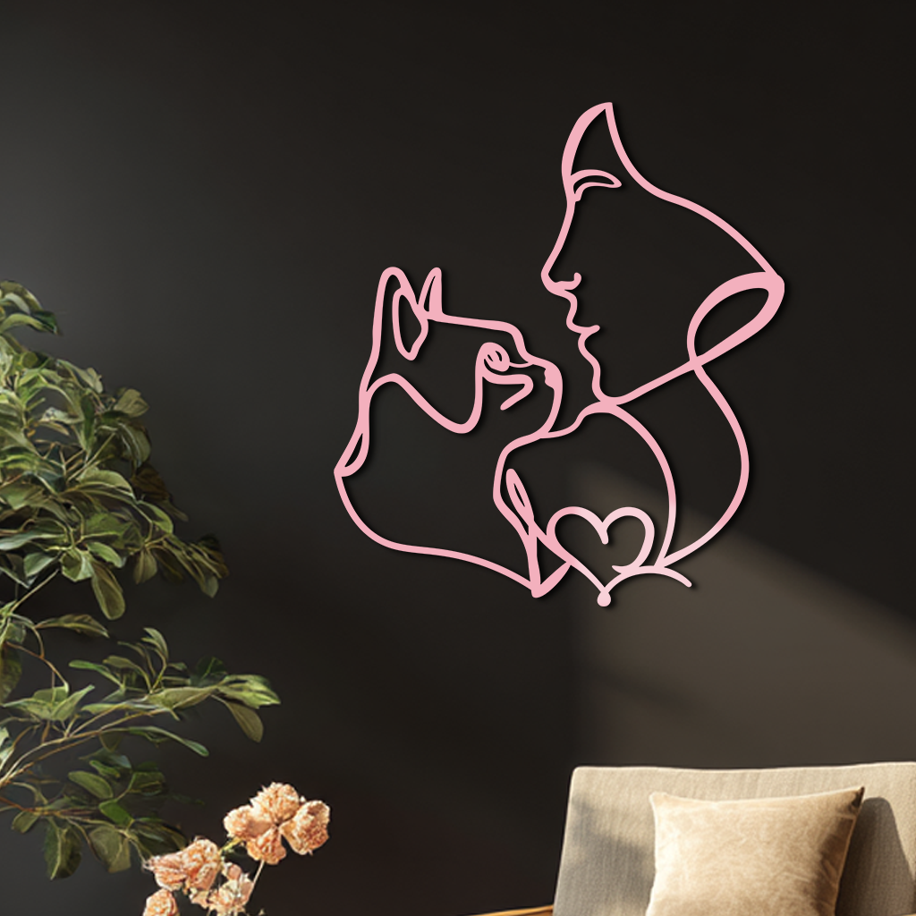 Cat and Woman Silhouette Metal Wall Art – Modern Pet Lover Line Art Decor - KAFGP146 - Tampa Home & Garden Store