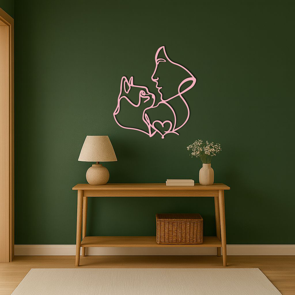 Cat and Woman Silhouette Metal Wall Art – Modern Pet Lover Line Art Decor - KAFGP146 - Tampa Home & Garden Store