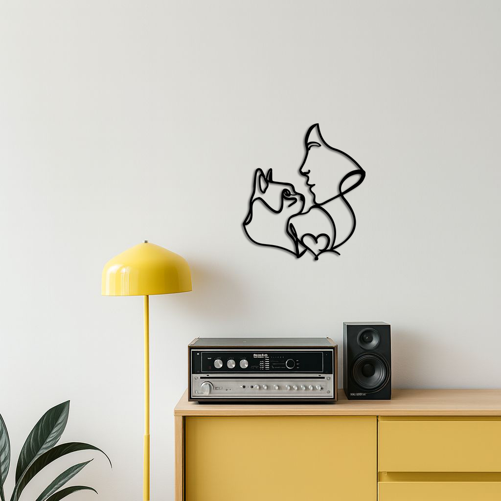 Cat and Woman Silhouette Metal Wall Art – Modern Pet Lover Line Art Decor - KAFGP146 - Tampa Home & Garden Store