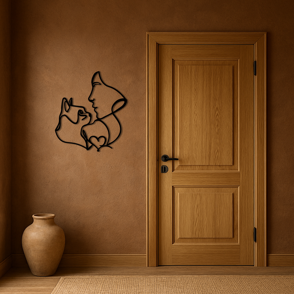 Cat and Woman Silhouette Metal Wall Art – Modern Pet Lover Line Art Decor - KAFGP146 - Tampa Home & Garden Store