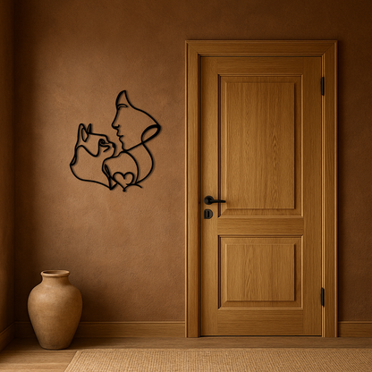 Cat and Woman Silhouette Metal Wall Art – Modern Pet Lover Line Art Decor - KAFGP146 - Tampa Home & Garden Store