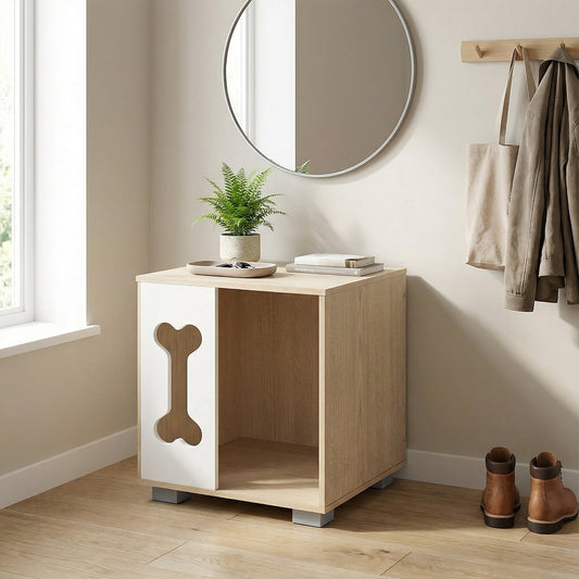 Cat Bed Side Table Wooden Cat Condo with Bone-shape Window and Thick Metal Legs-Natural - Tampa Home & Garden Store