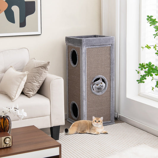 39 Inch Tall Cat Condo with Scratching Posts and 3 Hideaways and 4 Soft Plush Cushions - Tampa Home & Garden Store