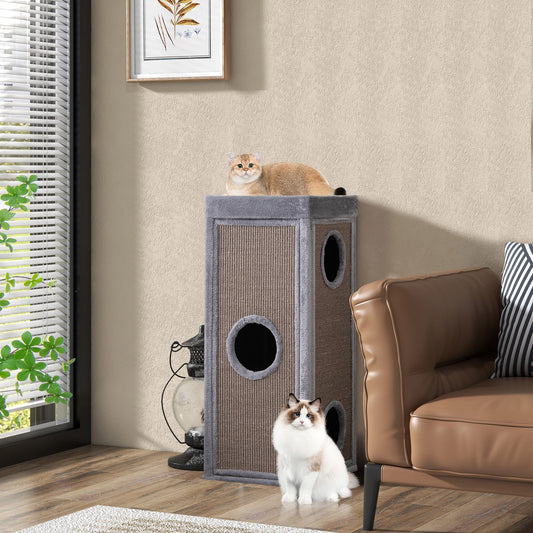 39 Inch Tall Cat Condo with Scratching Posts and 3 Hideaways and 4 Soft Plush Cushions - Tampa Home & Garden Store