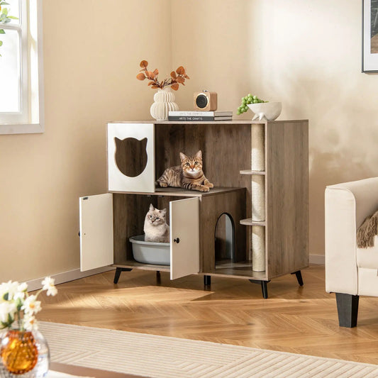 Cat Litter Box Enclosure with Scratching Posts by DirectDeals, wood cabinet with cat doors on Tampa Home & Garden Store