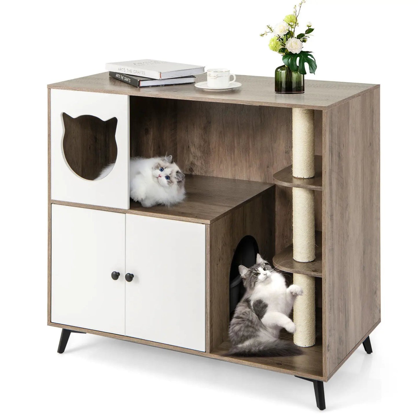 Cat Litter Box Enclosure With Scratching Posts