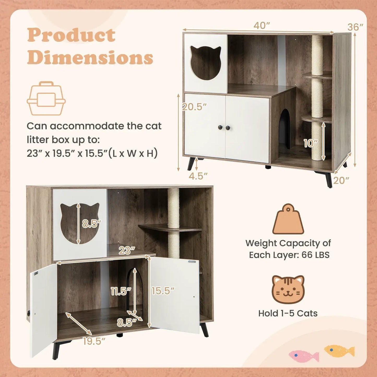Cat Litter Box Enclosure With Scratching Posts