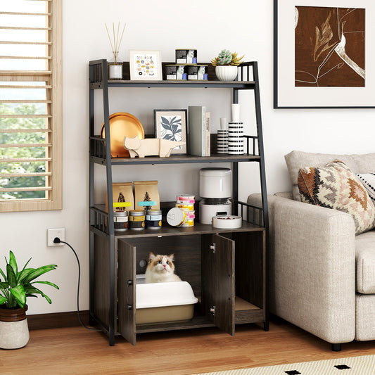Cat Litter Box Enclosure with Storage Shelves and Scratching Pad - Tampa Home & Garden Store