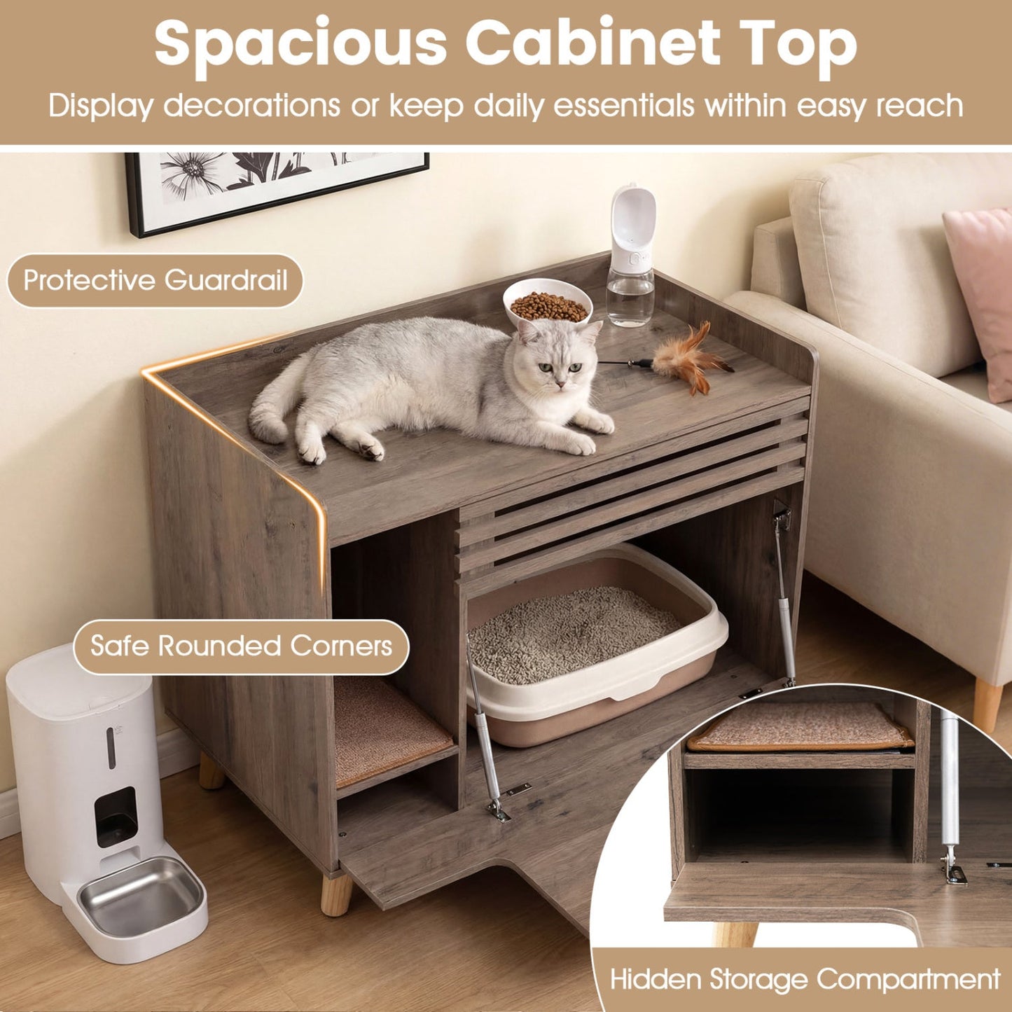 Cat Litter Box Enclosure with Flip-down Door and Scratching Mat in wood cabinet by DirectDeals on Tampa Home & Garden Store