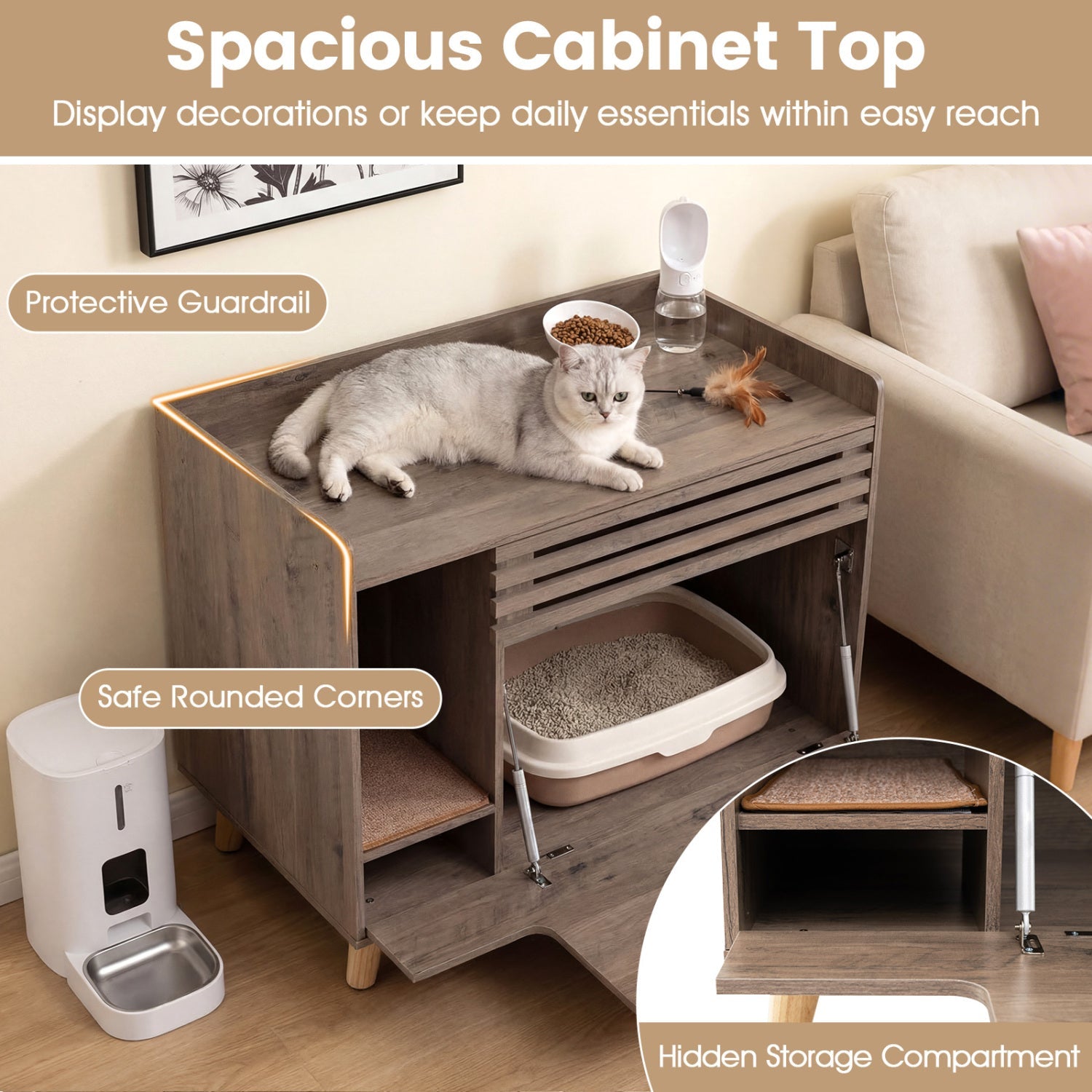 Cat Litter Box Enclosure with Flip-down Door and Scratching Mat in wood cabinet by DirectDeals on Tampa Home & Garden Store
