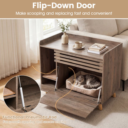 DirectDeals Cat Litter Box Enclosure in brown wood with flip-down door and scratching mat on Tampa Home & Garden Store