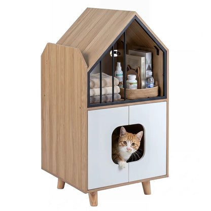 House Shaped Cat Litter Box Enclosure with Doors