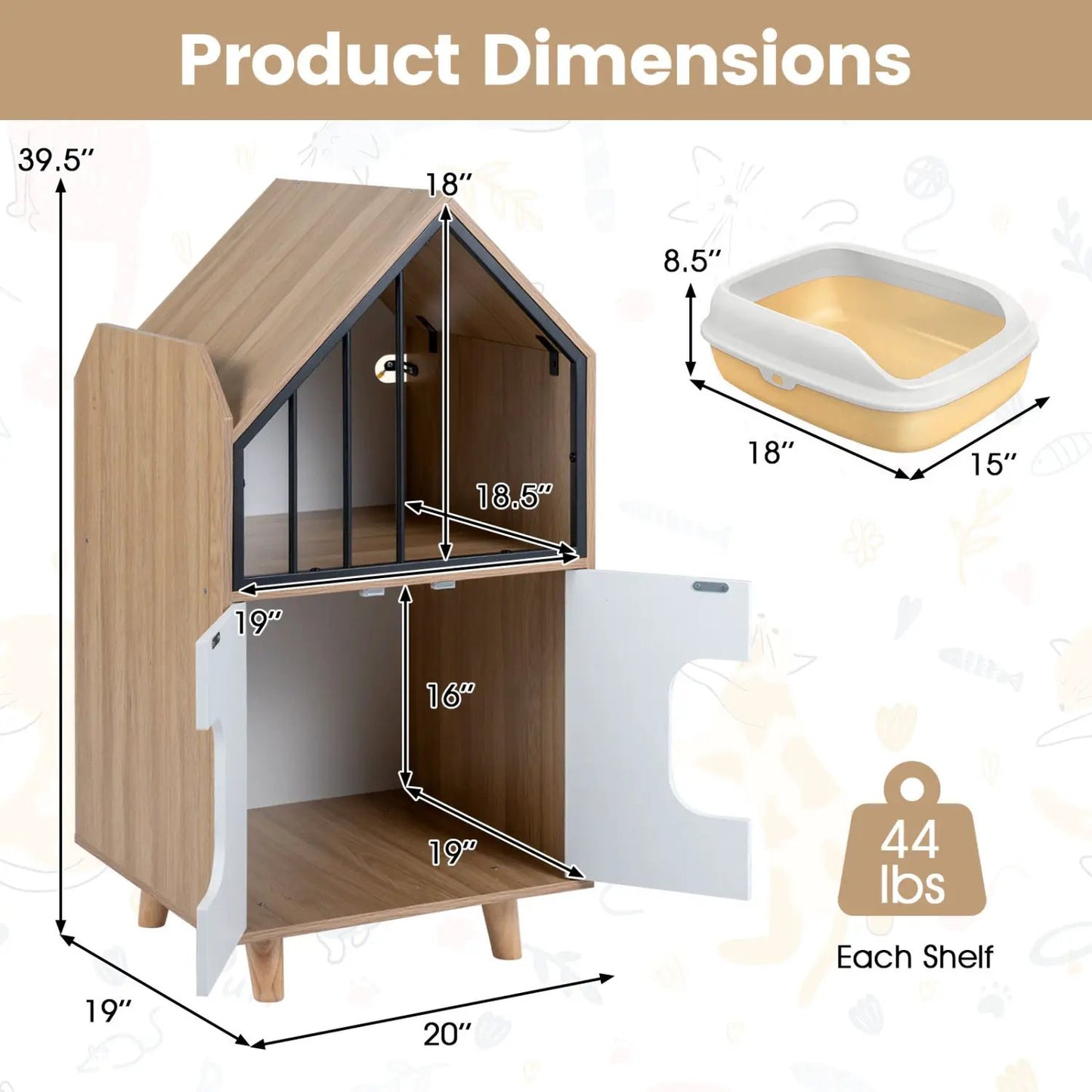 House Shaped Cat Litter Box Enclosure with Doors