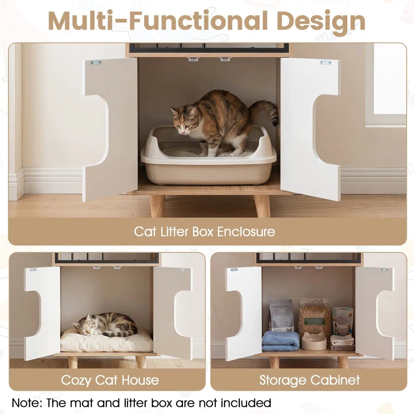 House Shaped Cat Litter Box Enclosure with Doors