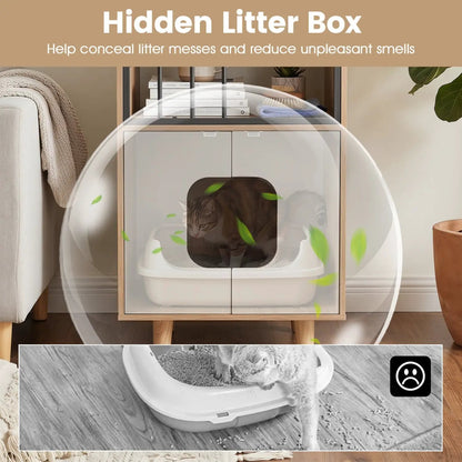 House Shaped Cat Litter Box Enclosure with Doors