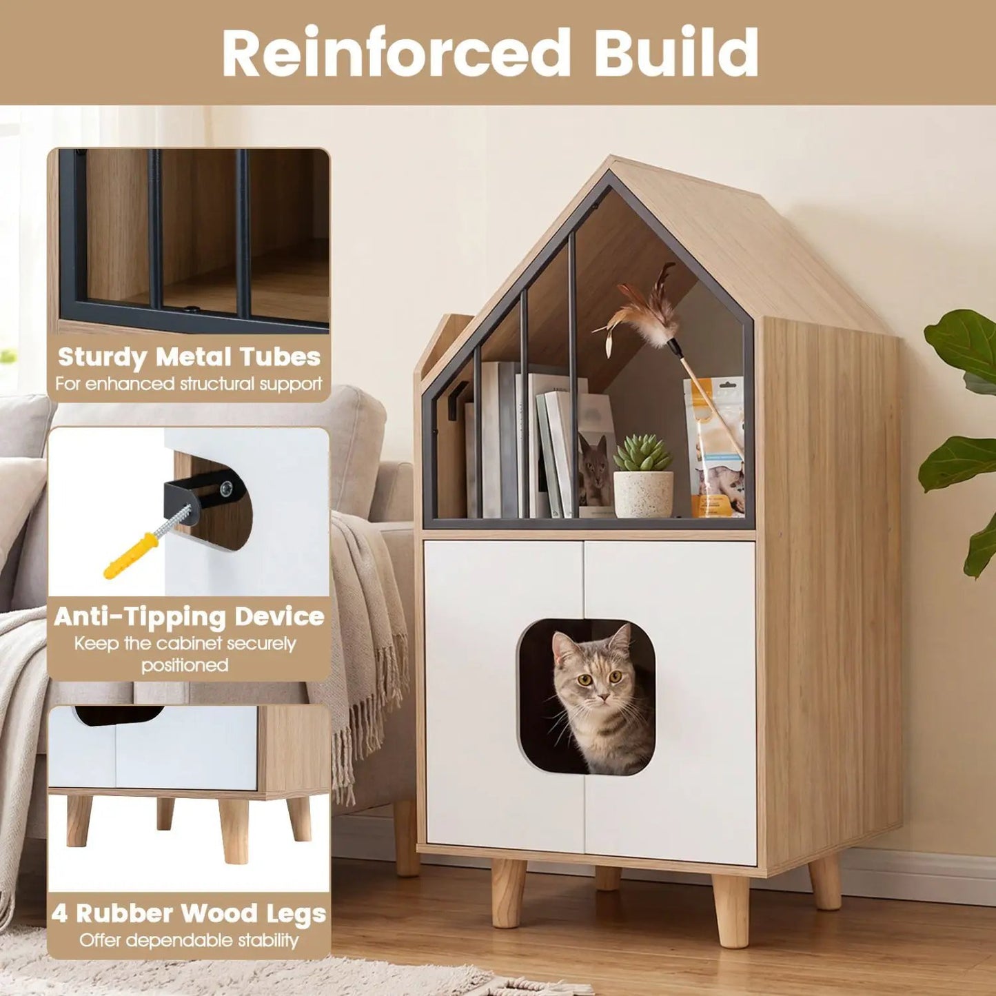 House Shaped Cat Litter Box Enclosure with Doors