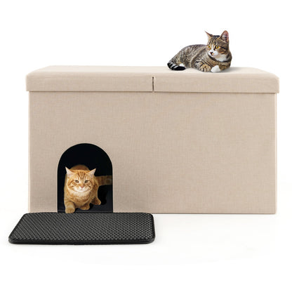 Beige cat litter box enclosure with urine-proof mat, 2 cats visible on top and inside on Tampa Home & Garden Store
