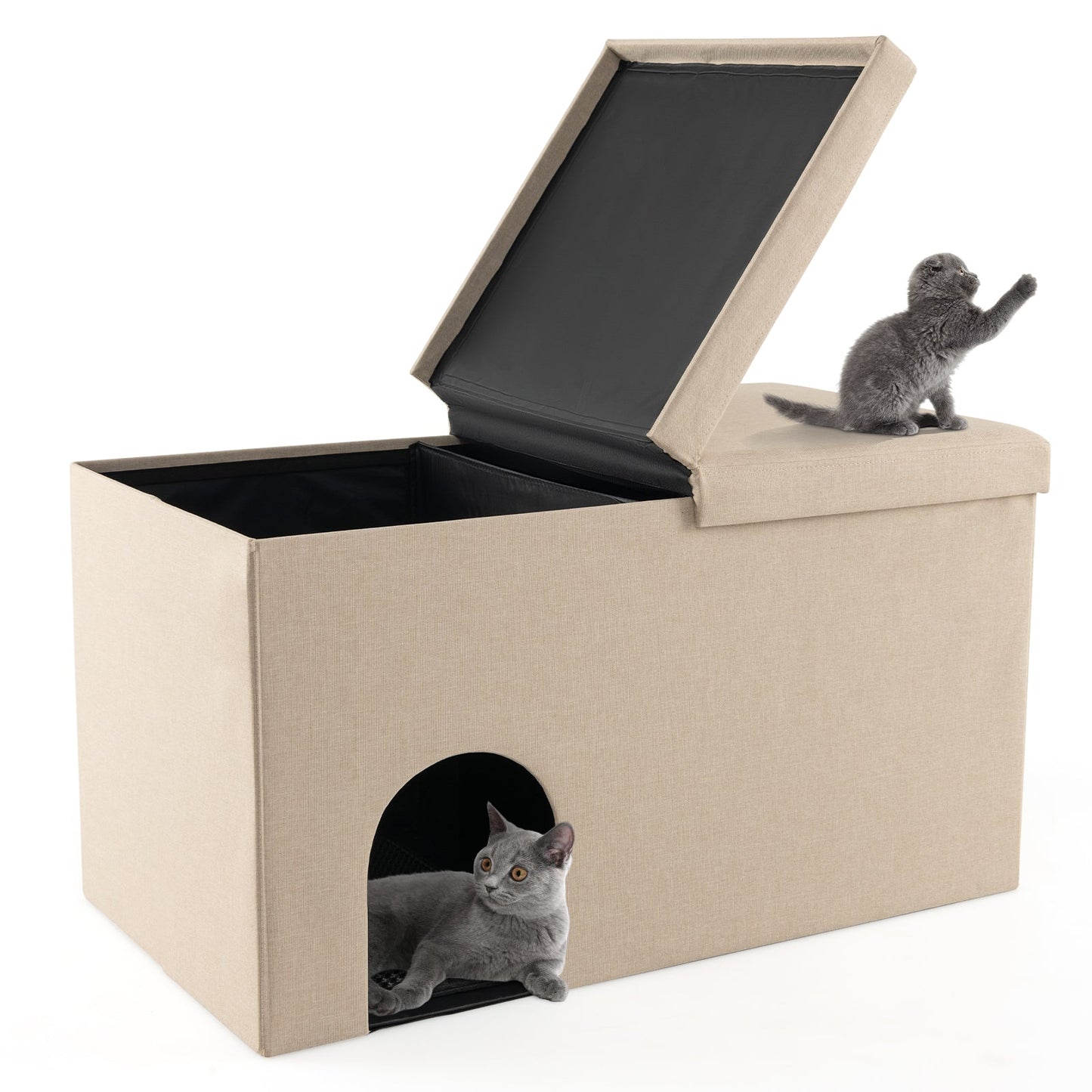 Cat Litter Box Enclosure hidden furniture, urine-proof mat, DirectDeals beige fabric, 2 cats on Tampa Home & Garden Store