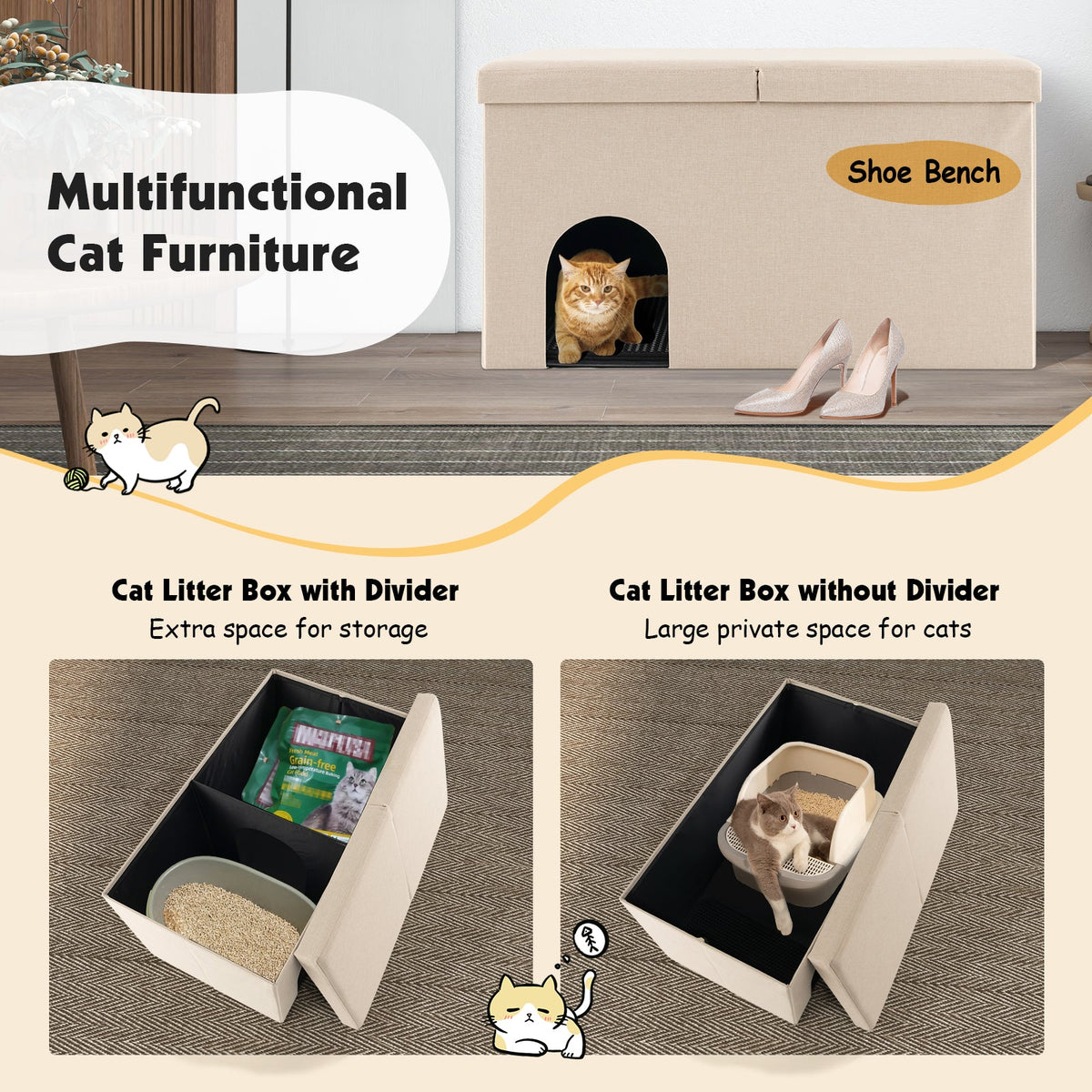 DirectDeals Cat Litter Box Enclosure with Urine Proof Litter Mat, beige cat condo on Tampa Home & Garden Store