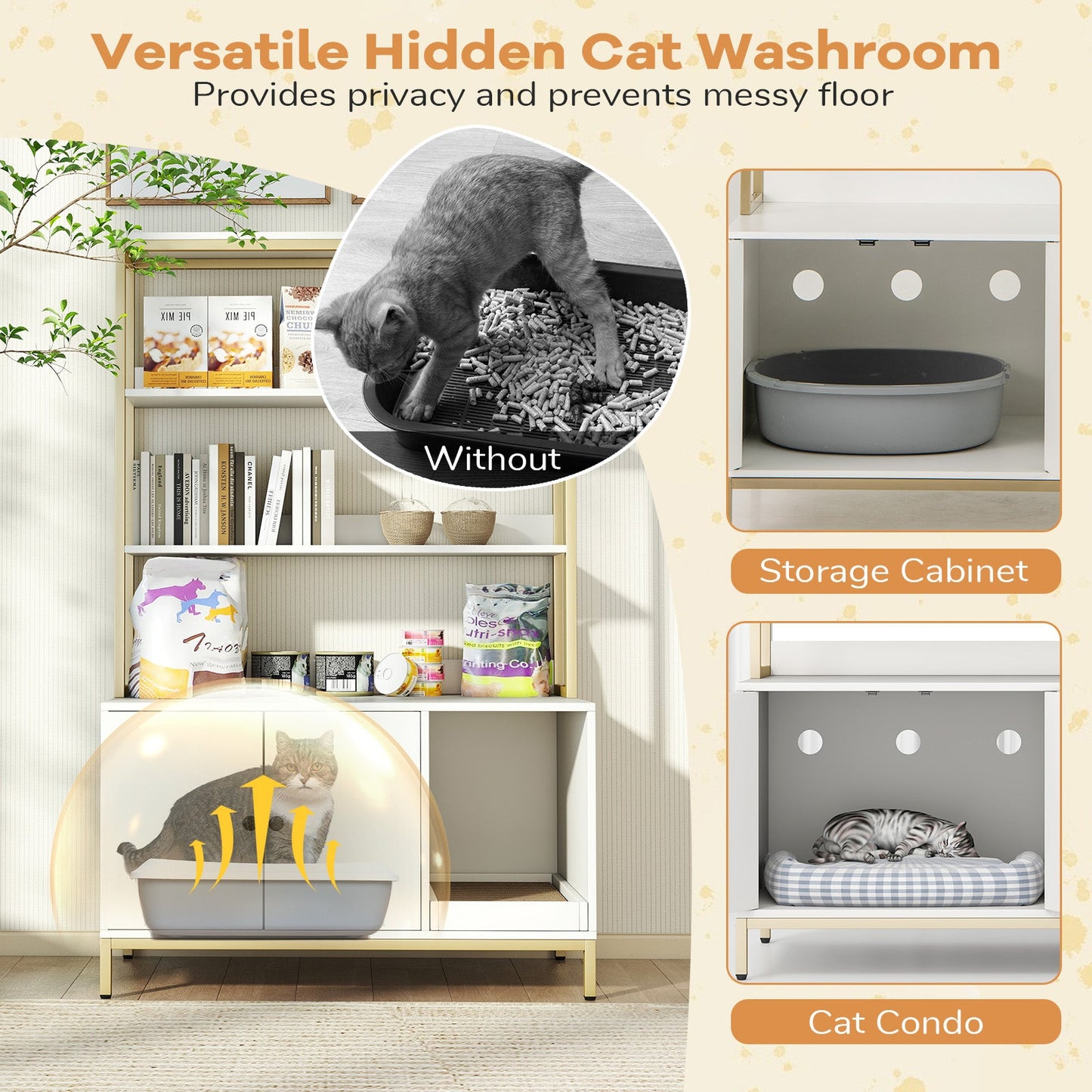 57 Inches Cat Litter Box Enclosure with Storage and Removable Scratcher