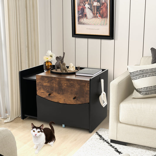 Cat Litter Box Enclosure with Pull-out Drawer-Black - Tampa Home & Garden Store