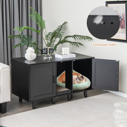 2-Door Cat Litter Box Enclosure with Winding Entry and Scratching Board - Tampa Home & Garden Store