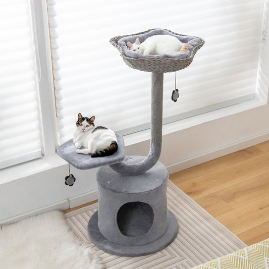 42 Inch Tall Cat Tower with Curved Metal Supporting Frame for Large and Small Cats-Gray - Tampa Home & Garden Store