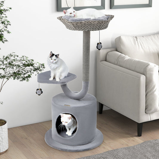 42 Inch Tall Cat Tower with Curved Metal Supporting Frame for Large and Small Cats-Gray - Tampa Home & Garden Store