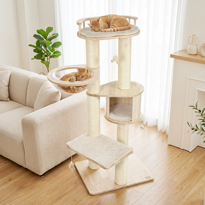 Multi-Level Cat Tree with Perch, Condo & Scratching Posts; two cats on top and in hanging bed on Tampa Home & Garden Store