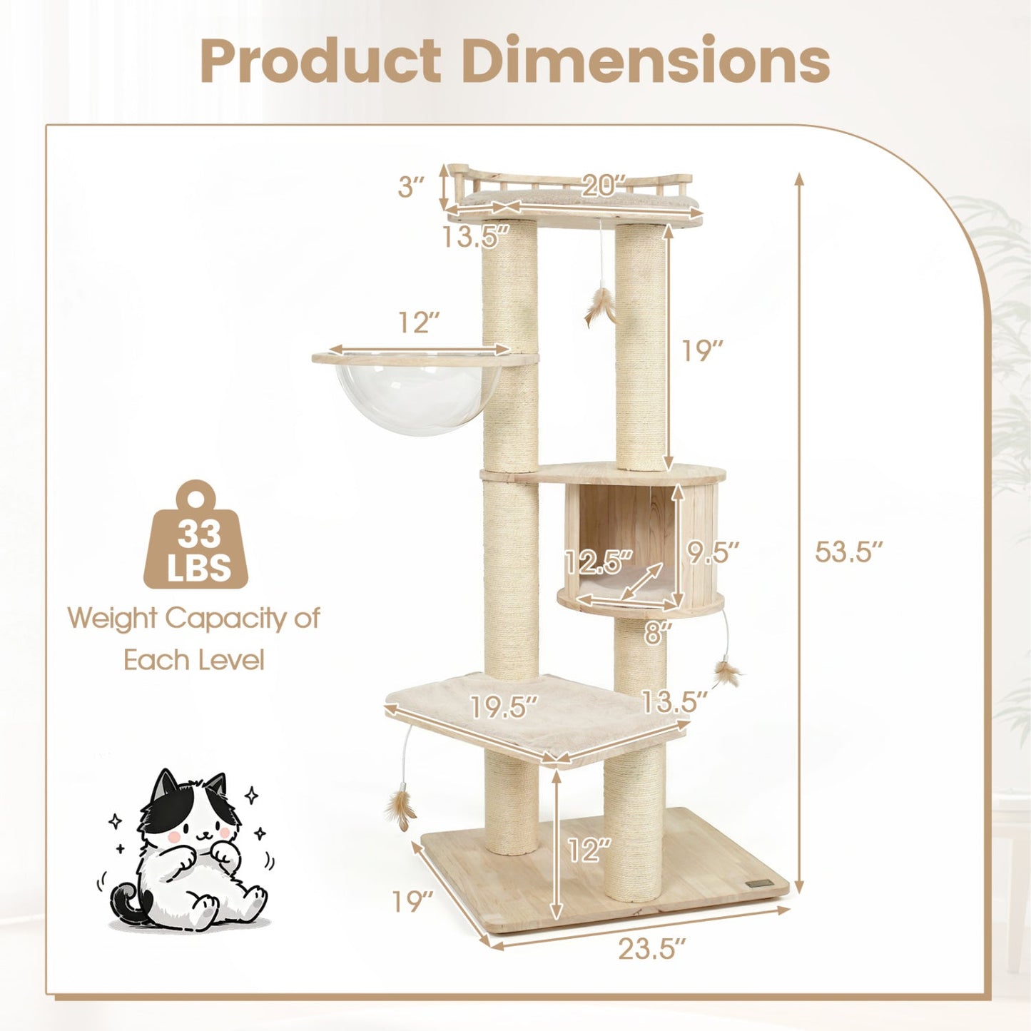 Cat Tree by DirectDeals, natural wood with sisal rope posts and multiple levels on Tampa Home & Garden Store