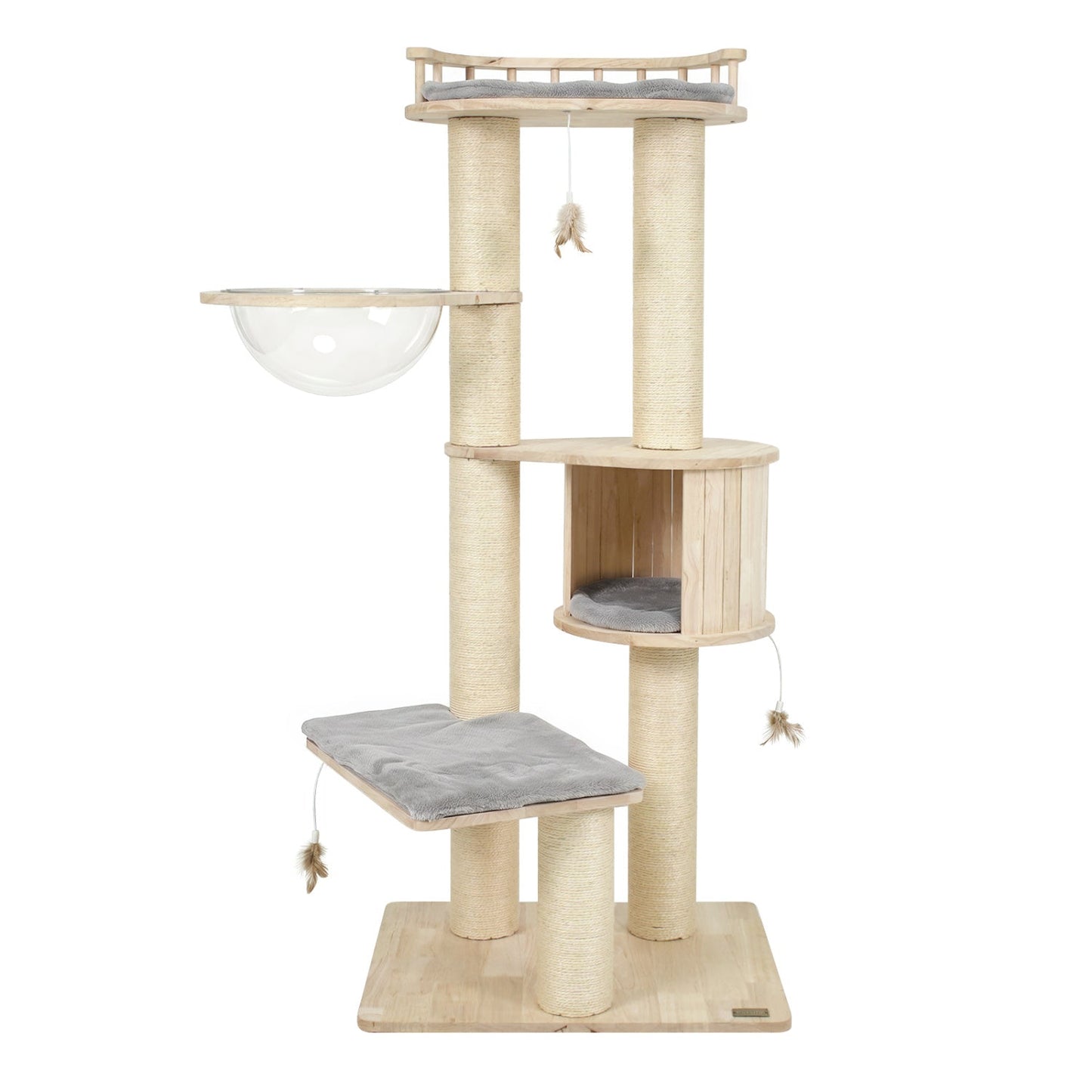 Multi-Level Cat Tree by DirectDeals in natural wood with sisal rope posts and gray cushions on Tampa Home & Garden Store