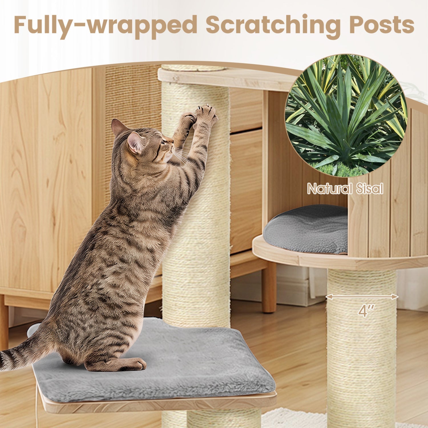 DirectDeals multi-level cat tree with sisal posts and condo perch in natural wood finish on Tampa Home & Garden Store