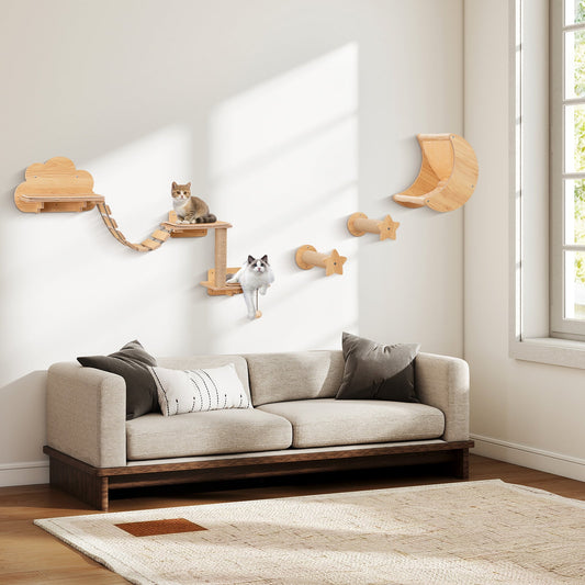 Cat Wall Furniture Set Kitten Wall Mounted Shelves with Hammock-Natural - Tampa Home & Garden Store