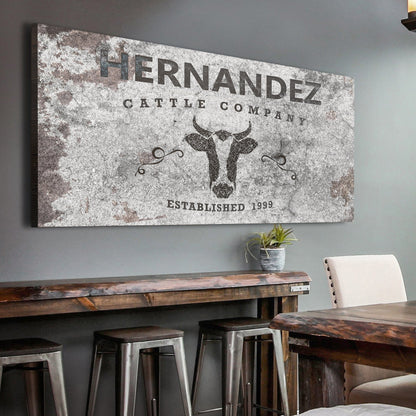 Cattle Company Sign II canvas wall art with distressed texture and cattle skull on Tampa Home & Garden Store