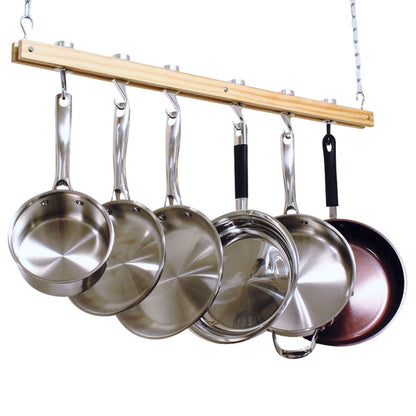 Ceiling Mount Single Bar Wooden Pot Rack with 4 Pan Hooks - Tampa Home & Garden Store